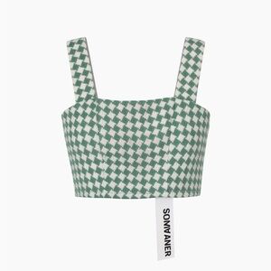 Sommer Tweed Green & White Checkered Cropped Tank Top NWT size PP (XS)